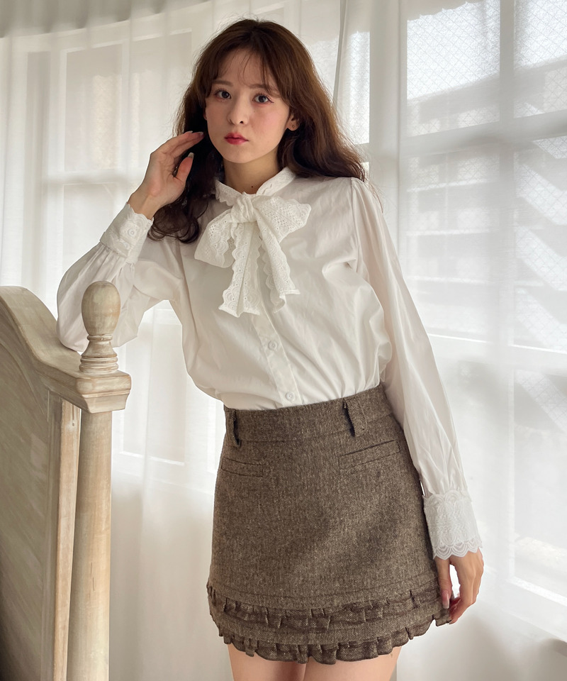 コットンレースリボンブラウス 詳細画像 OW 12