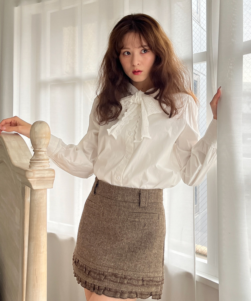 コットンレースリボンブラウス 詳細画像 OW 15