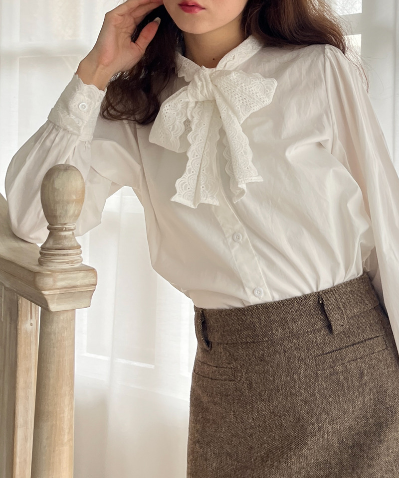 コットンレースリボンブラウス 詳細画像 OW 2