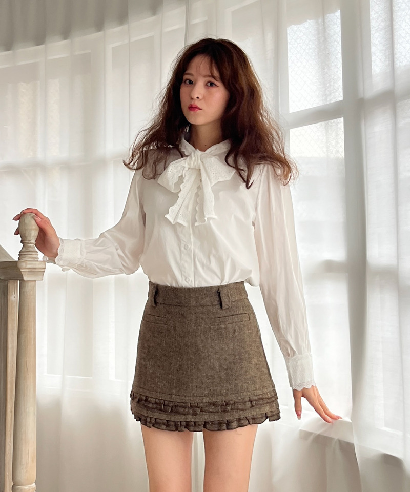 コットンレースリボンブラウス 詳細画像 OW 20