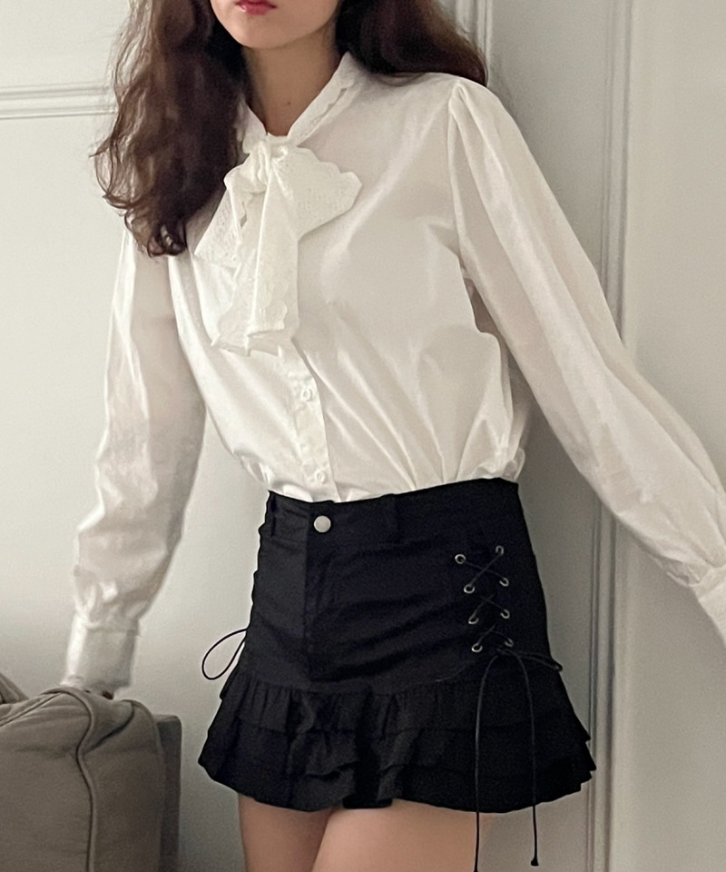 コットンレースリボンブラウス 詳細画像 OW 27