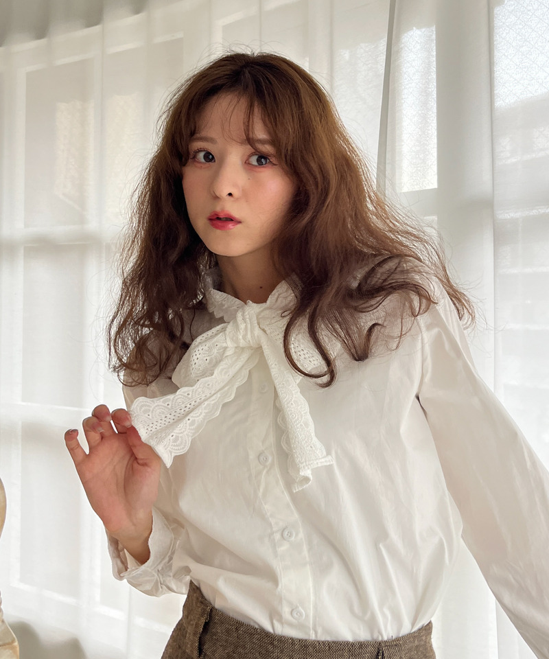 コットンレースリボンブラウス 詳細画像 OW 3