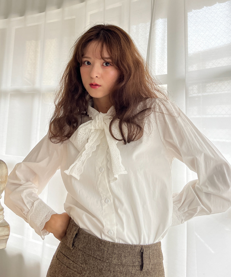 コットンレースリボンブラウス 詳細画像 OW 4