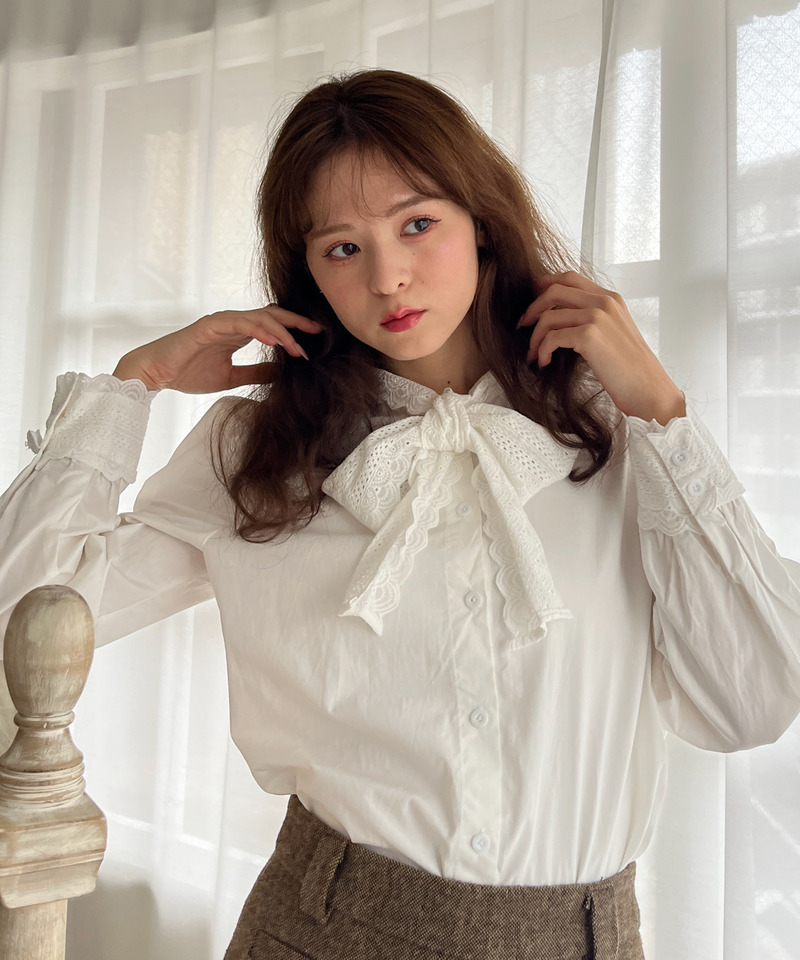 コットンレースリボンブラウス 詳細画像 OW 6