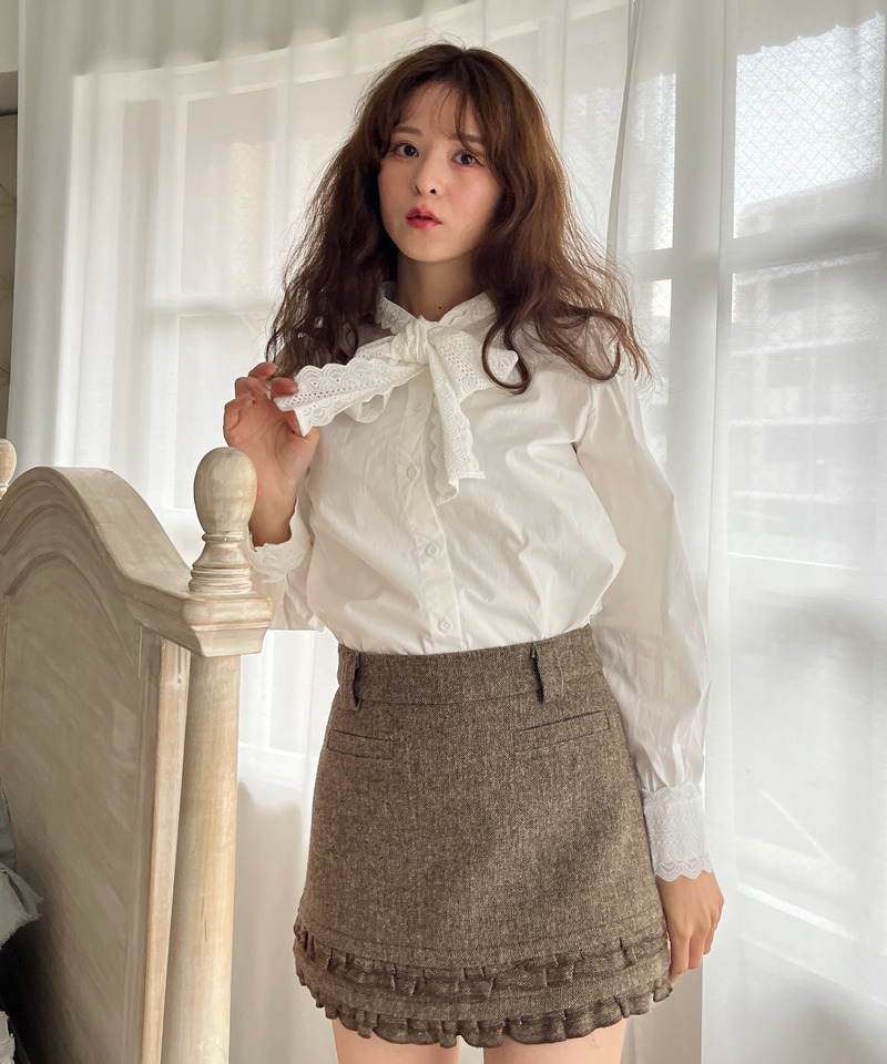 コットンレースリボンブラウス 詳細画像 OW 8