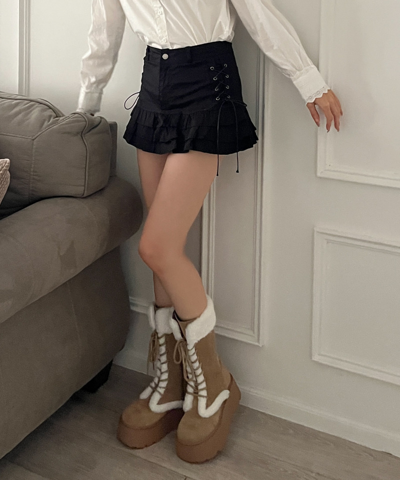 サイドレースアップティアードスカート 詳細画像 ブラック 1