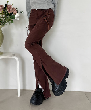 サイドレースアップフィットフレアデニム