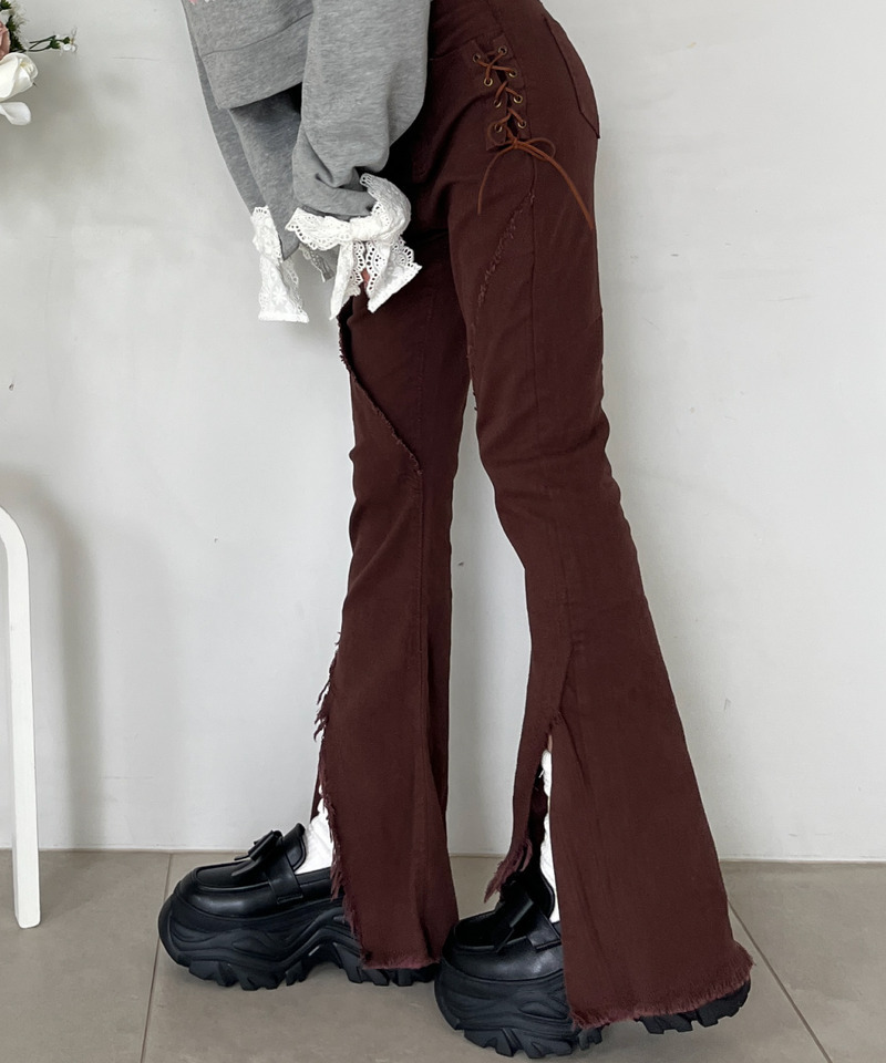 サイドレースアップフィットフレアデニム 詳細画像 ブラウン 10