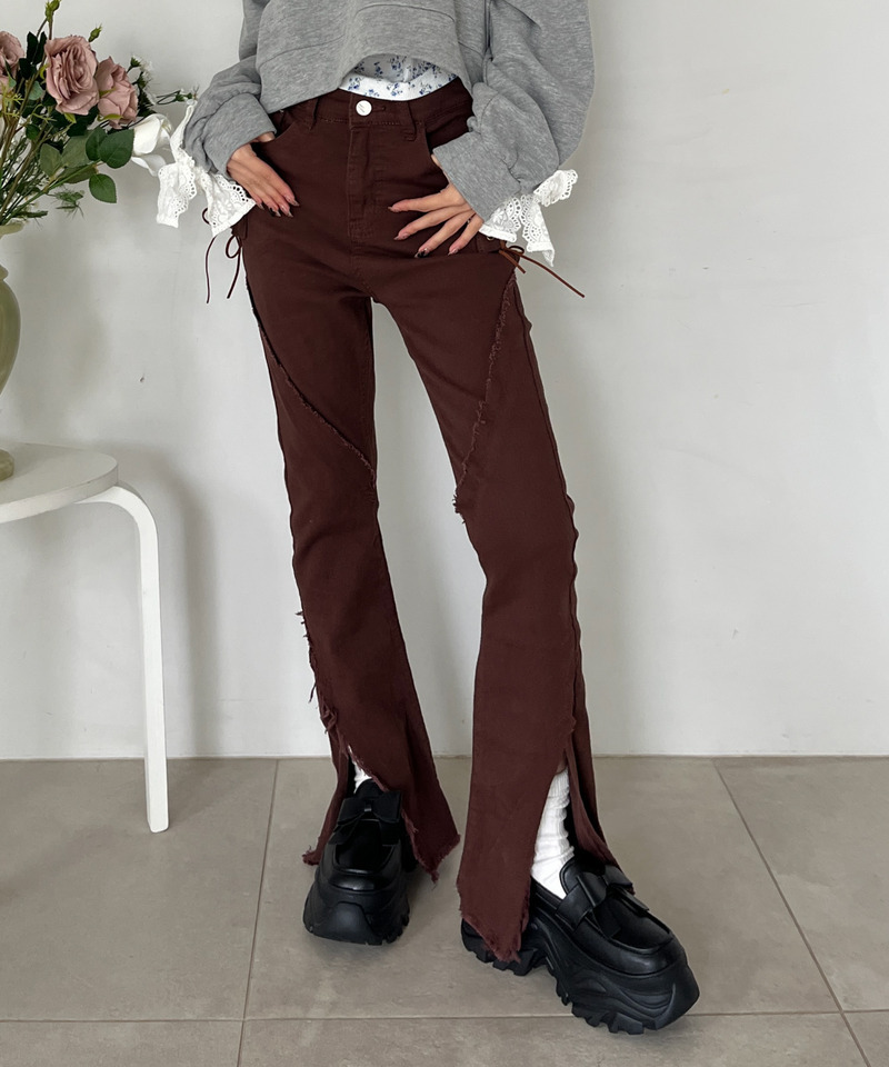 サイドレースアップフィットフレアデニム 詳細画像 ブラウン 2