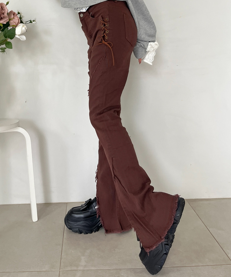 サイドレースアップフィットフレアデニム 詳細画像 ブラウン 5