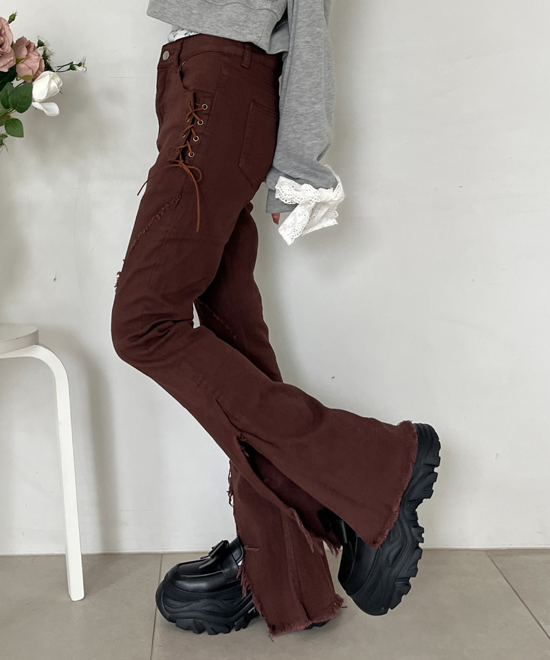 サイドレースアップフィットフレアデニム 詳細画像 ブラウン 6