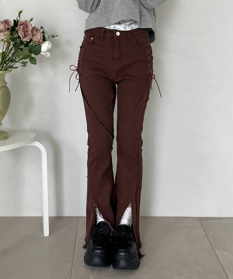 サイドレースアップフィットフレアデニム 詳細画像 ブラウン 7