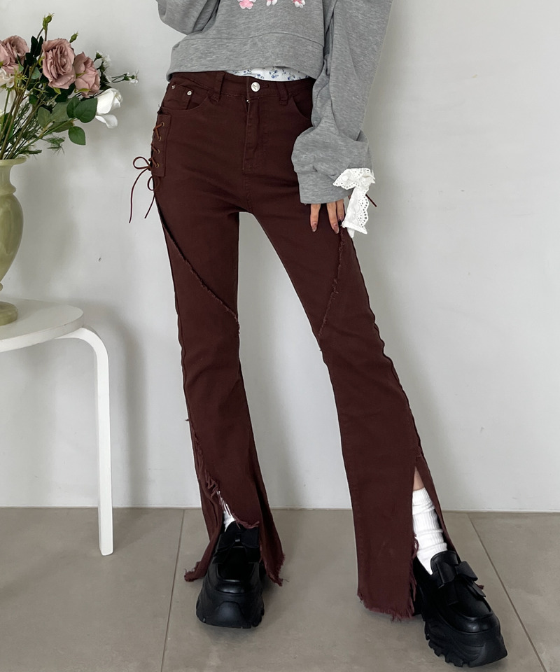 サイドレースアップフィットフレアデニム 詳細画像 ブラウン 8