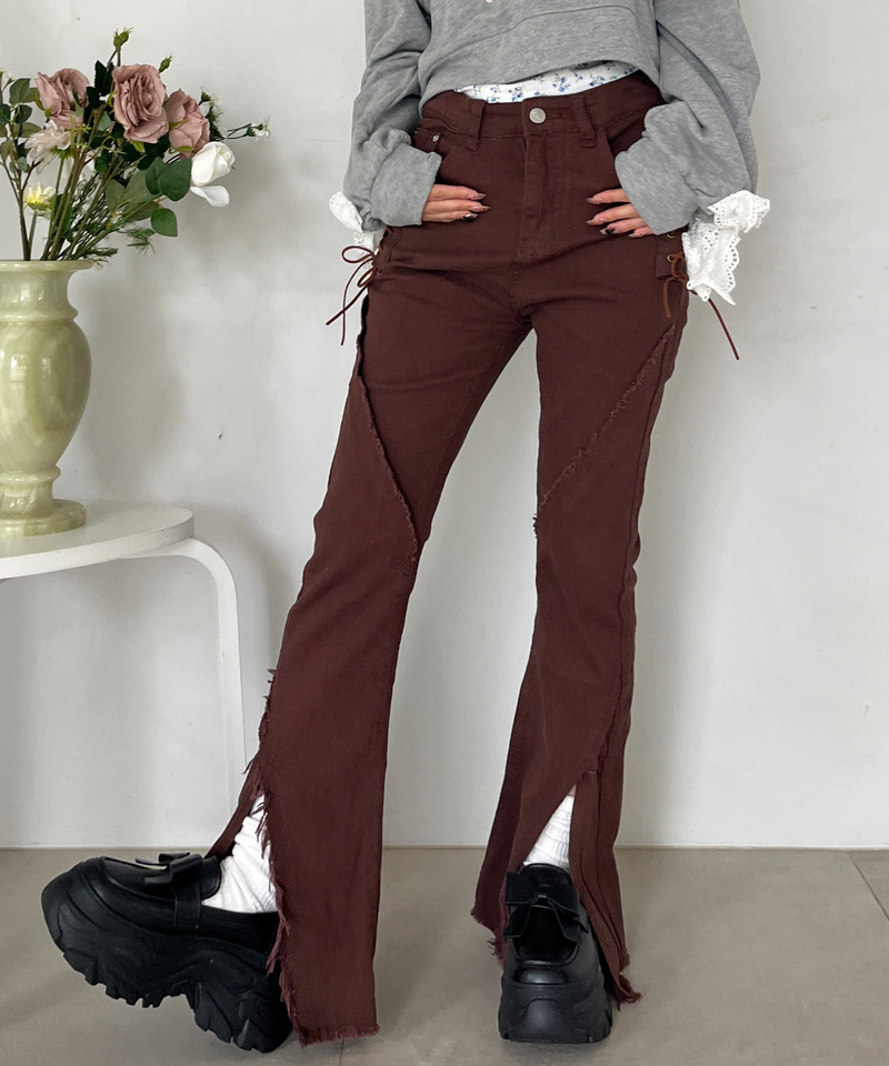 サイドレースアップフィットフレアデニム 詳細画像 ブラウン 9