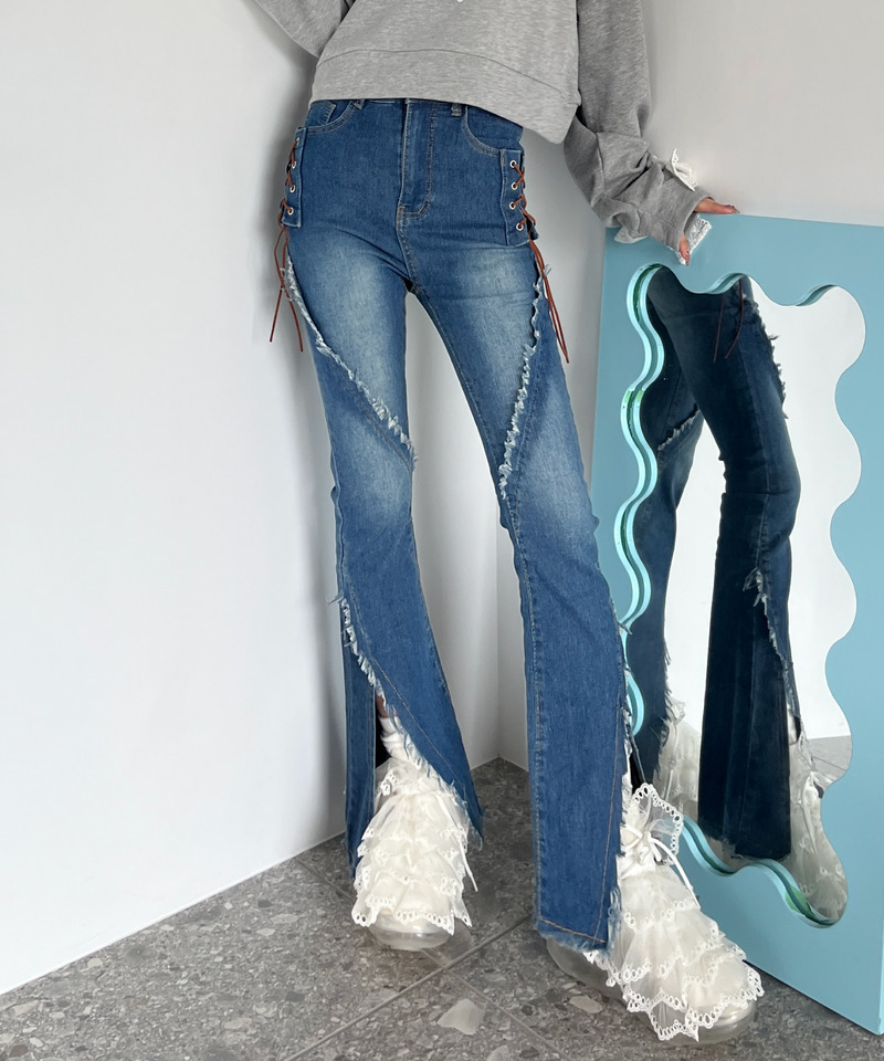 サイドレースアップフィットフレアデニム 詳細画像 ブルー 1