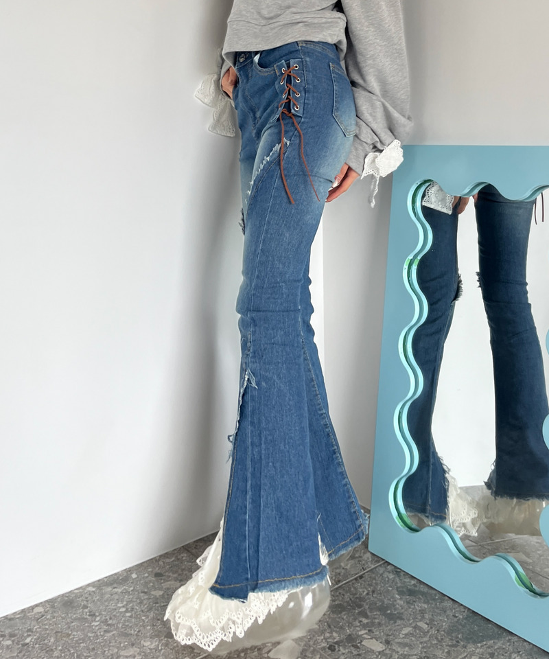 サイドレースアップフィットフレアデニム 詳細画像 ブルー 10