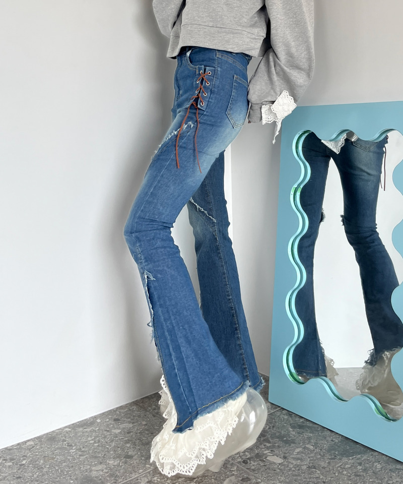 サイドレースアップフィットフレアデニム 詳細画像 ブルー 12
