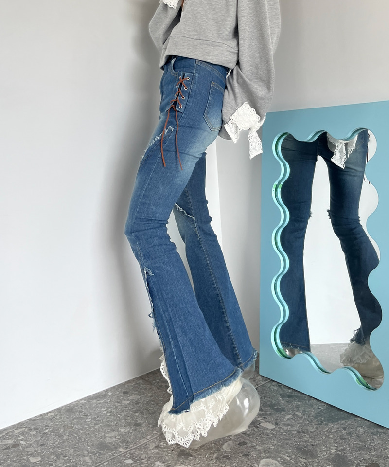 サイドレースアップフィットフレアデニム 詳細画像 ブルー 13