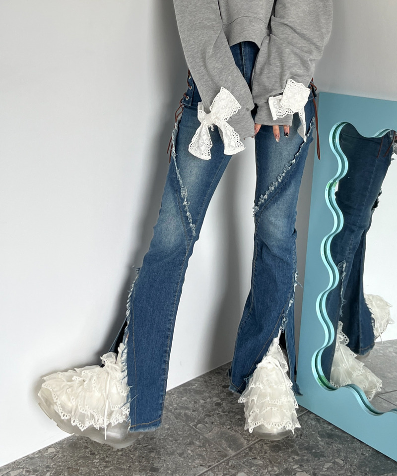 サイドレースアップフィットフレアデニム 詳細画像 ブルー 15