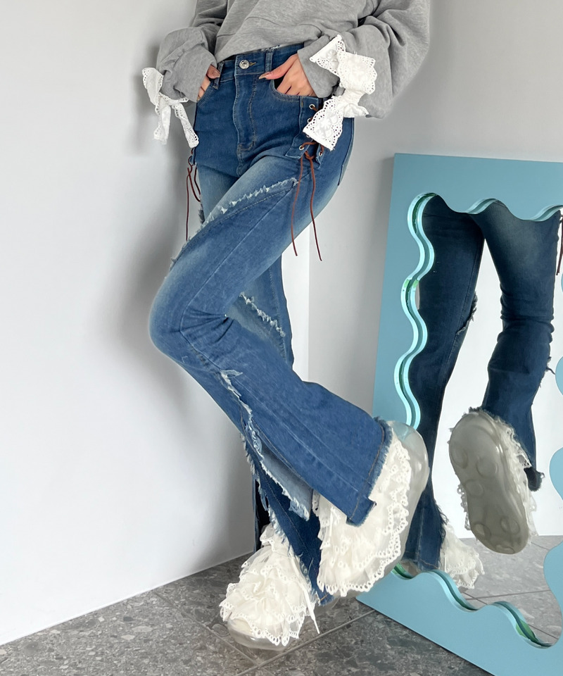 サイドレースアップフィットフレアデニム 詳細画像 ブルー 2