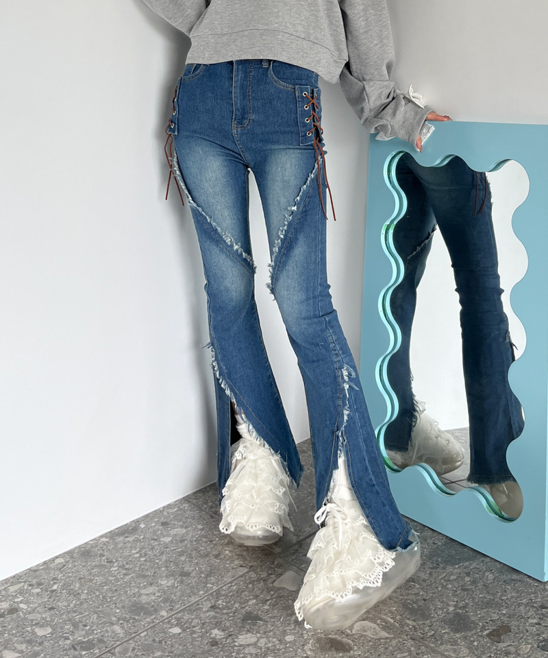 サイドレースアップフィットフレアデニム 詳細画像 ブルー 4