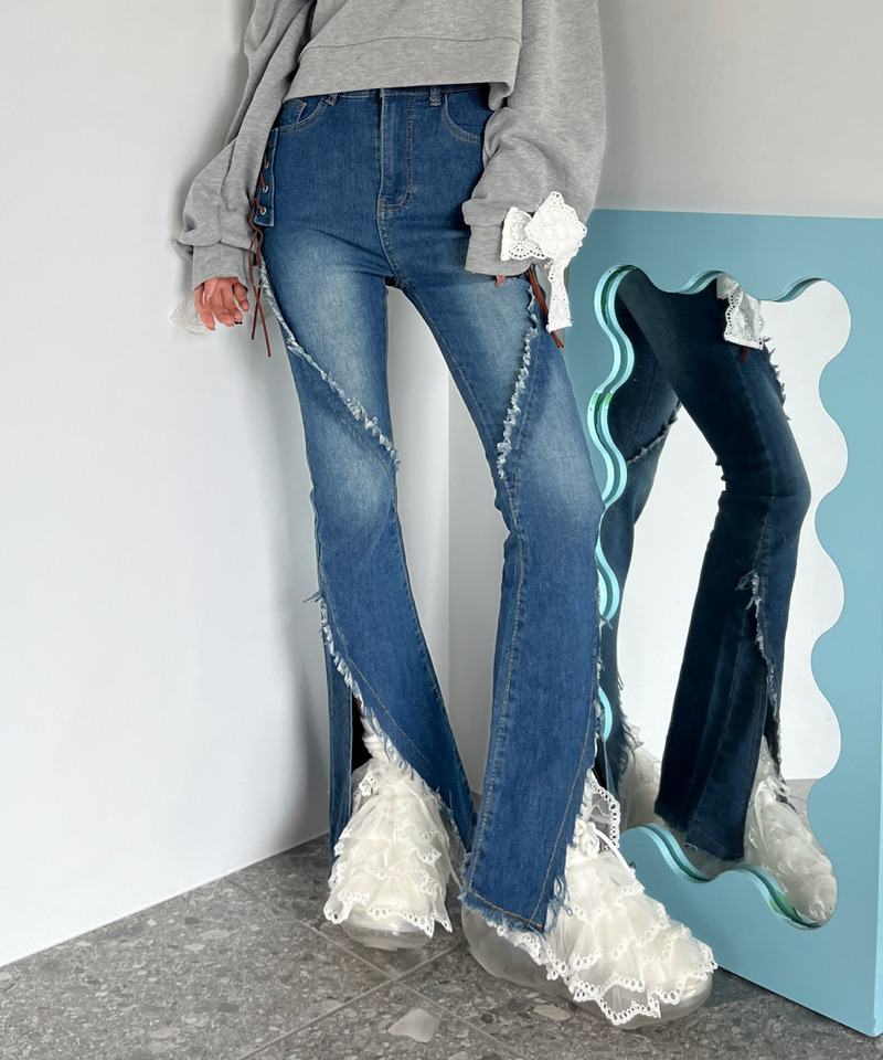 サイドレースアップフィットフレアデニム 詳細画像 ブルー 5