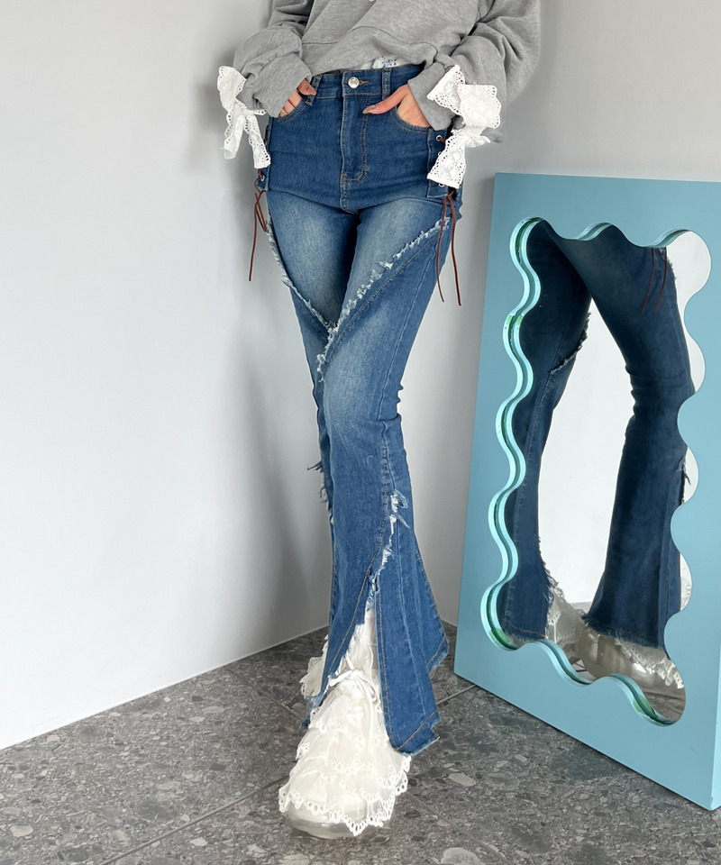 サイドレースアップフィットフレアデニム 詳細画像 ブルー 8