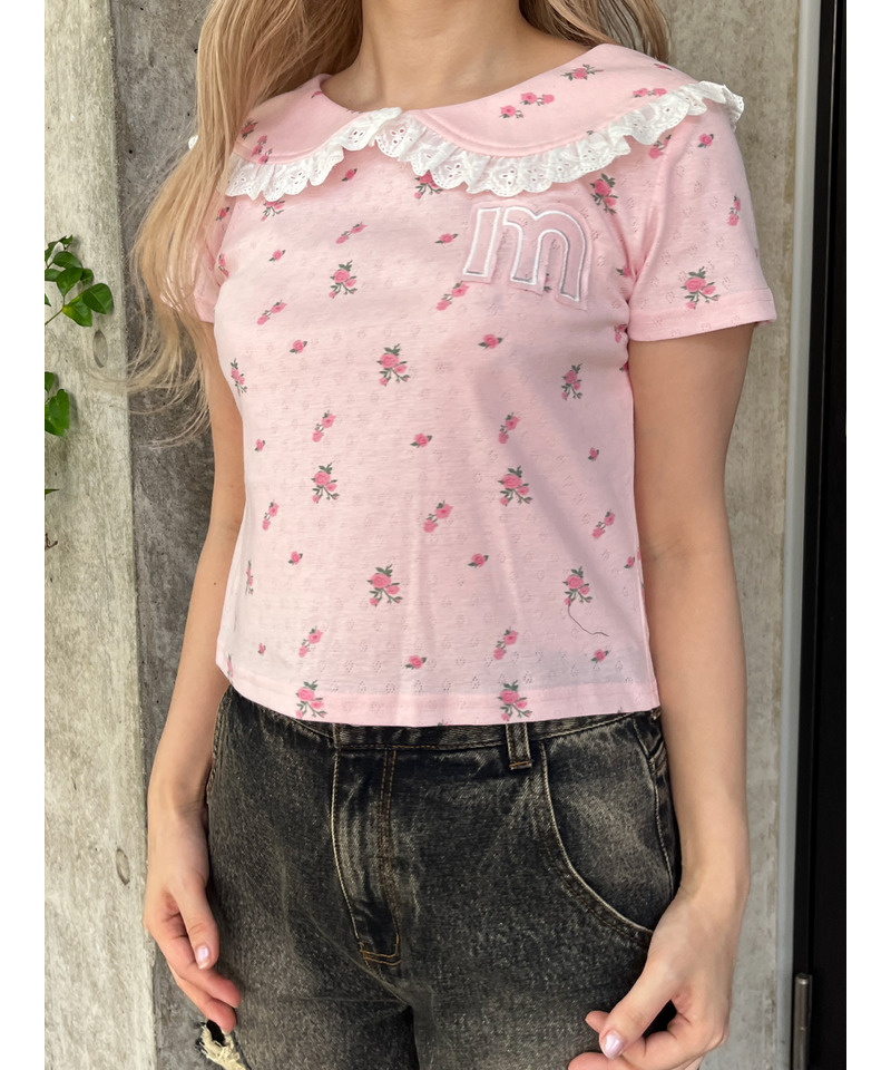 フリルカラーフラワーTEE 詳細画像 ピンク 5