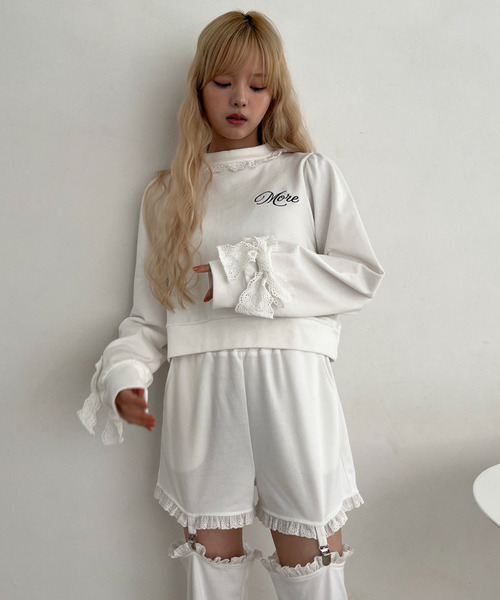 袖リボンフリルロゴスウェット 詳細画像