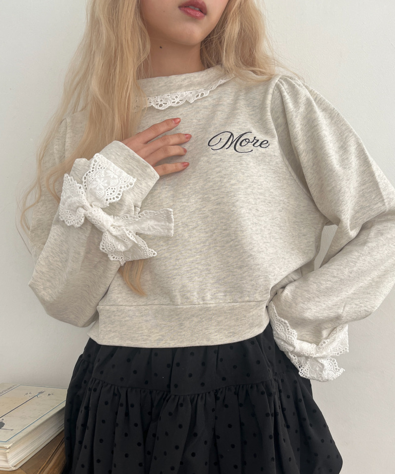 袖リボンフリルロゴスウェット 詳細画像 グレー 1
