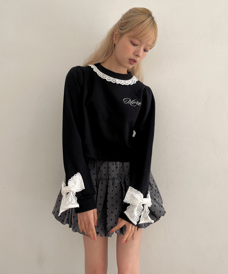 袖リボンフリルロゴスウェット 詳細画像 ブラック 1
