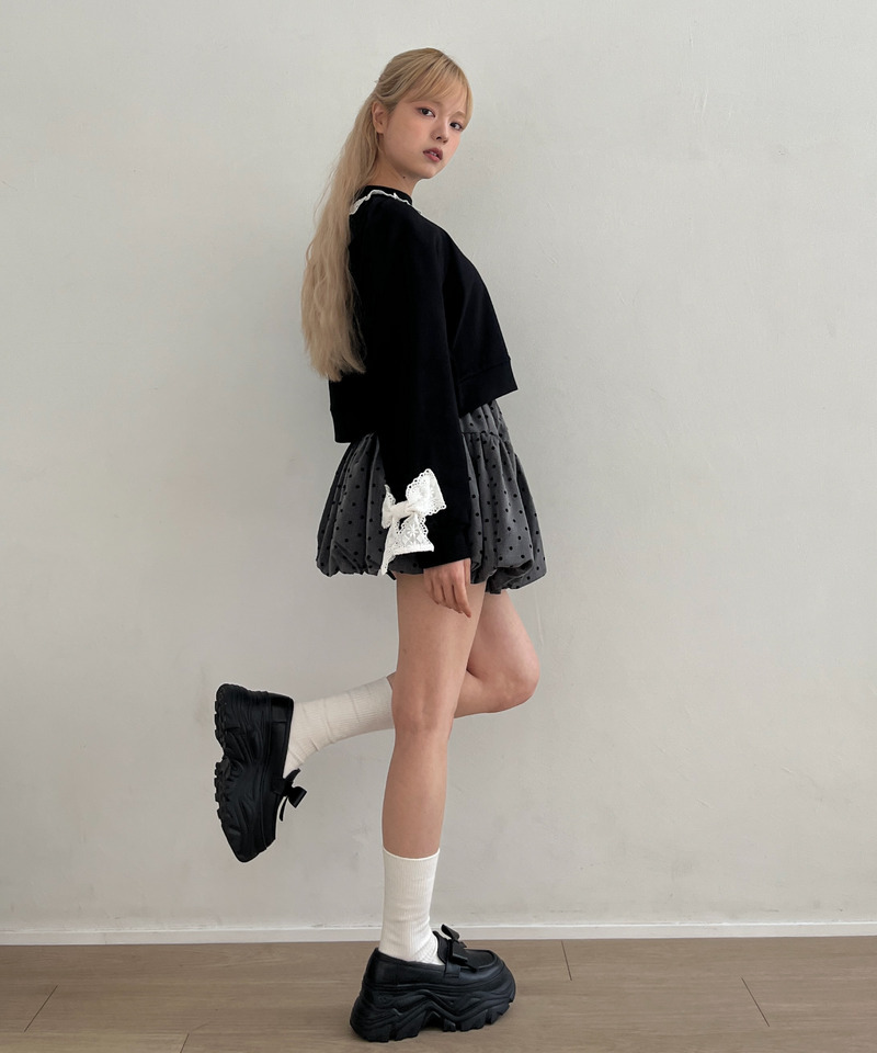 袖リボンフリルロゴスウェット 詳細画像 ブラック 14