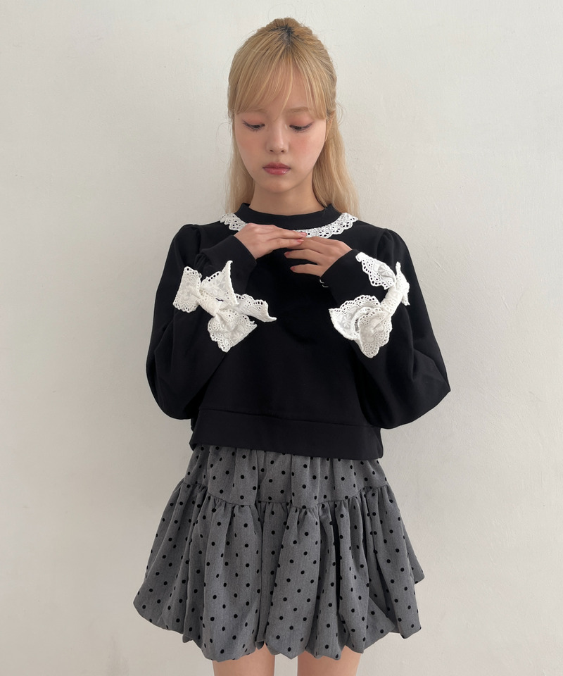 袖リボンフリルロゴスウェット 詳細画像 ブラック 15