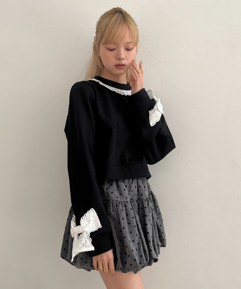 袖リボンフリルロゴスウェット 詳細画像 ブラック 17