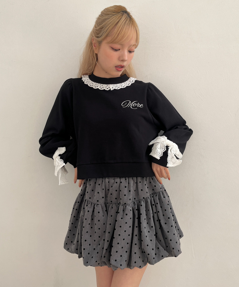 袖リボンフリルロゴスウェット 詳細画像 ブラック 3