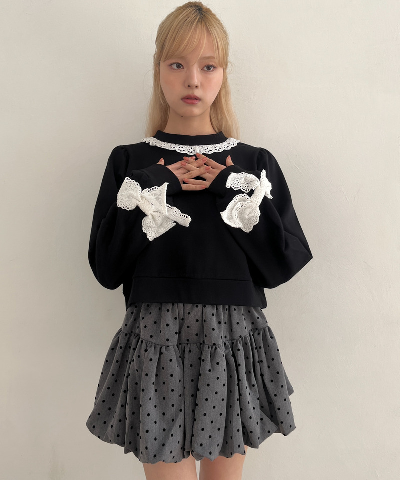 袖リボンフリルロゴスウェット 詳細画像 ブラック 5