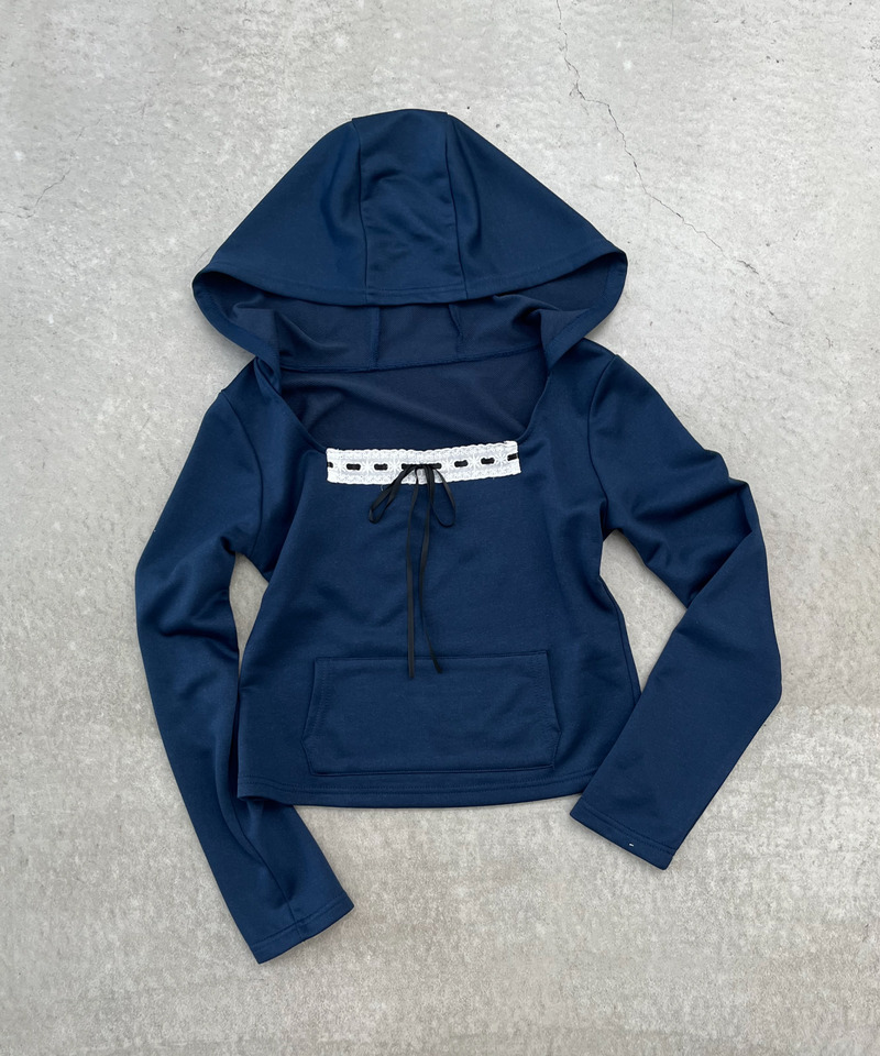 【＠onefive MOMO様 着用】Lace Ribbon Hoodie 詳細画像 ネイビー 2