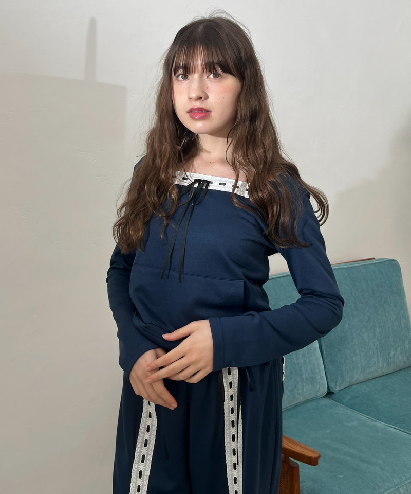 【＠onefive MOMO様 着用】Lace Ribbon Hoodie 詳細画像 ネイビー 25