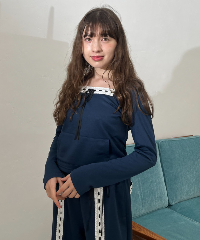 【＠onefive MOMO様 着用】Lace Ribbon Hoodie 詳細画像 ネイビー 5