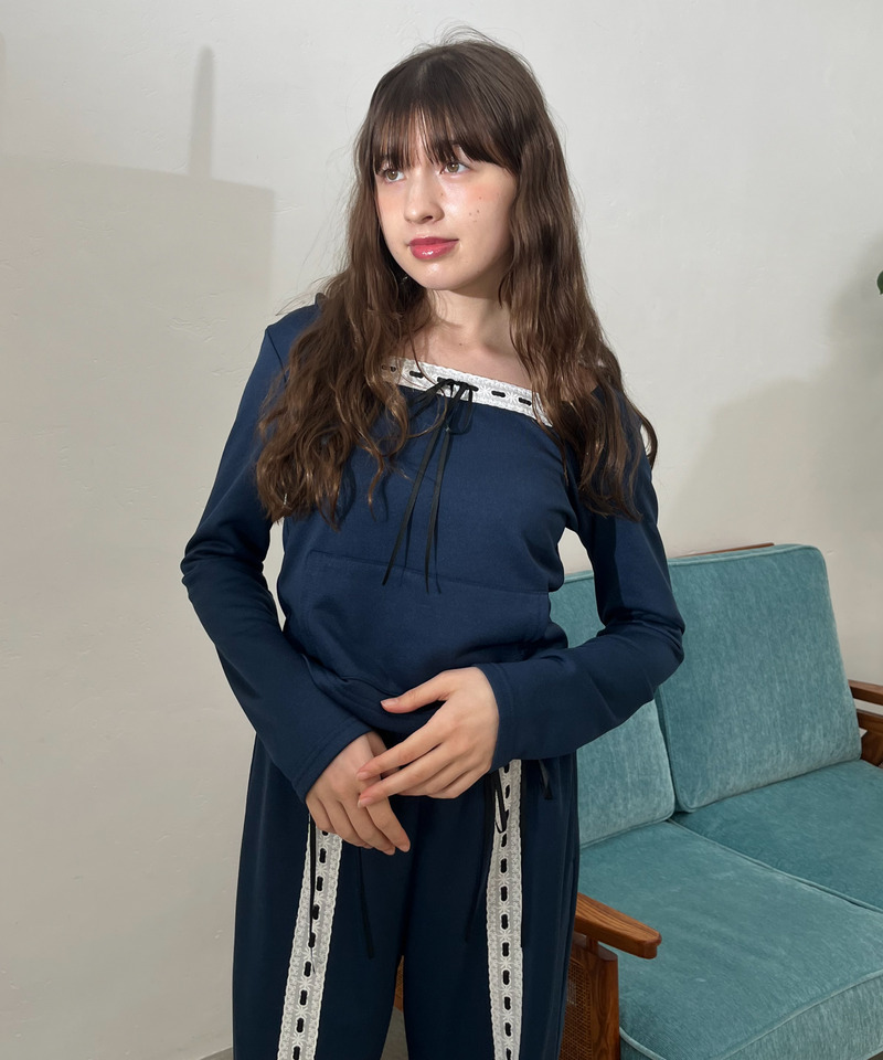 【＠onefive MOMO様 着用】Lace Ribbon Pants 詳細画像 ネイビー 6