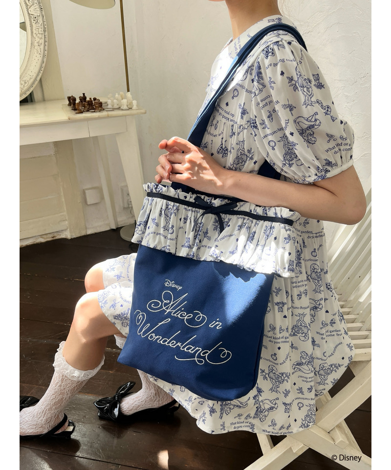 【Disney】ふしぎの国のアリス/トワル・ドゥ・ジュイSTYLEフリルトートバッグ 詳細画像 ネイビー 7