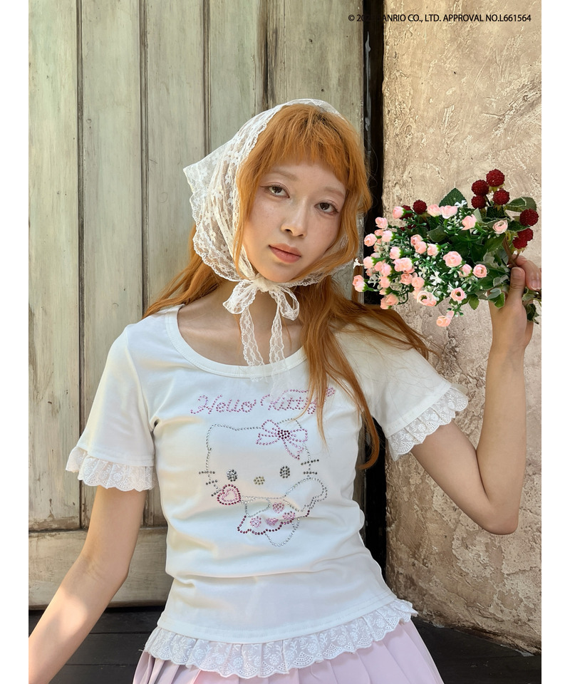 ANGEL【HELLO KITTY】 RHINESTONE TEE  詳細画像 オフホワイト 7