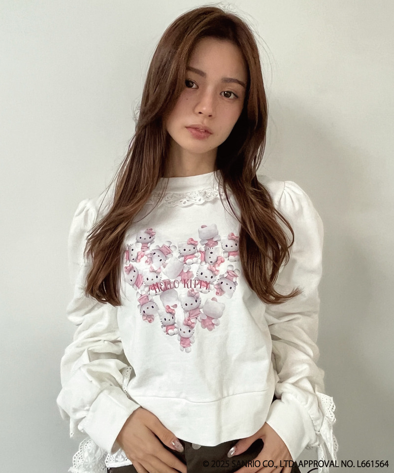 ANGEL【HELLO KITTY】 HEART FRILL SWEAT 詳細画像 オフホワイト 2