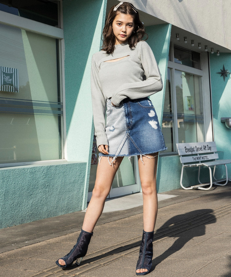 バイカラーデニムミニスカート 詳細画像 デニムブルー 2