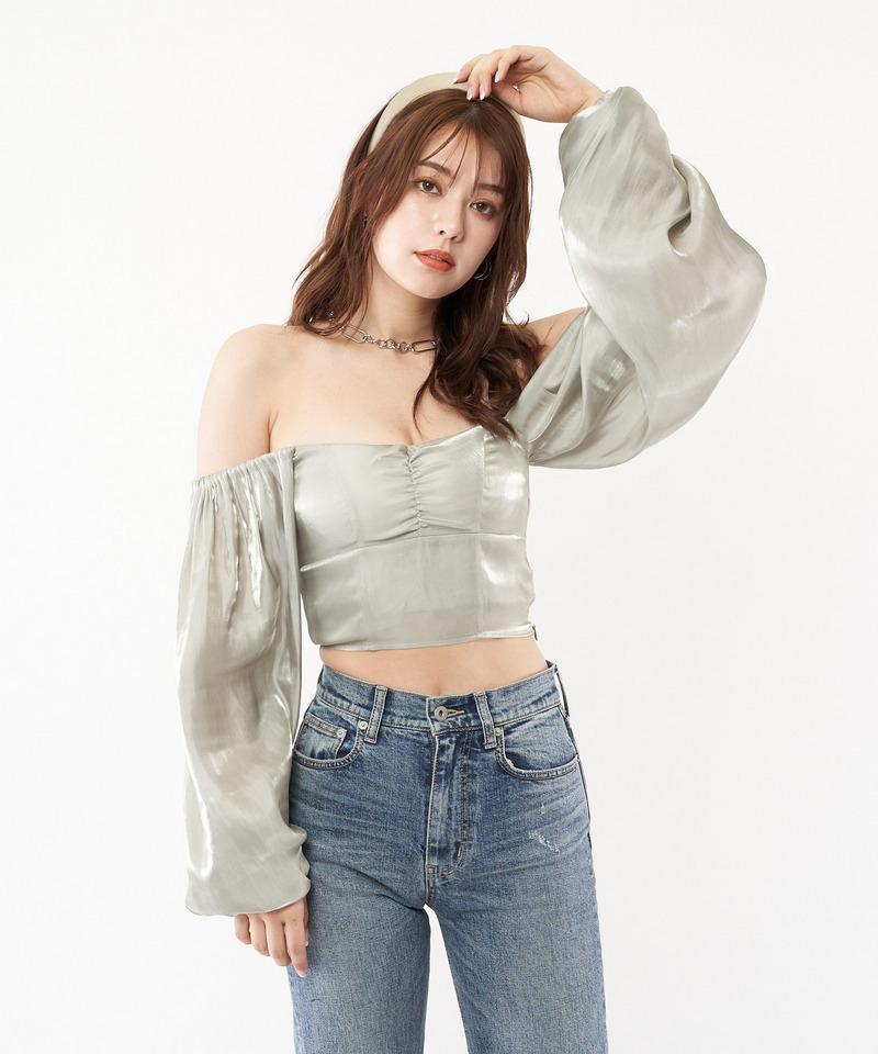 袖ボリュームギャザーブラウス 詳細画像 グリーン 1