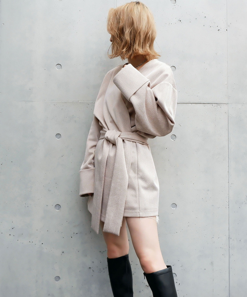 ヘリンボンガウンカーディガン 詳細画像 ベージュ 1