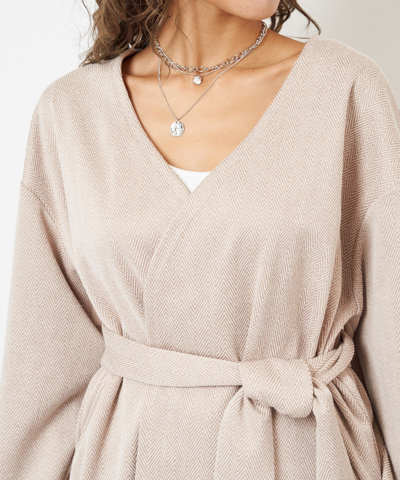 ヘリンボンガウンカーディガン 詳細画像 ベージュ 11