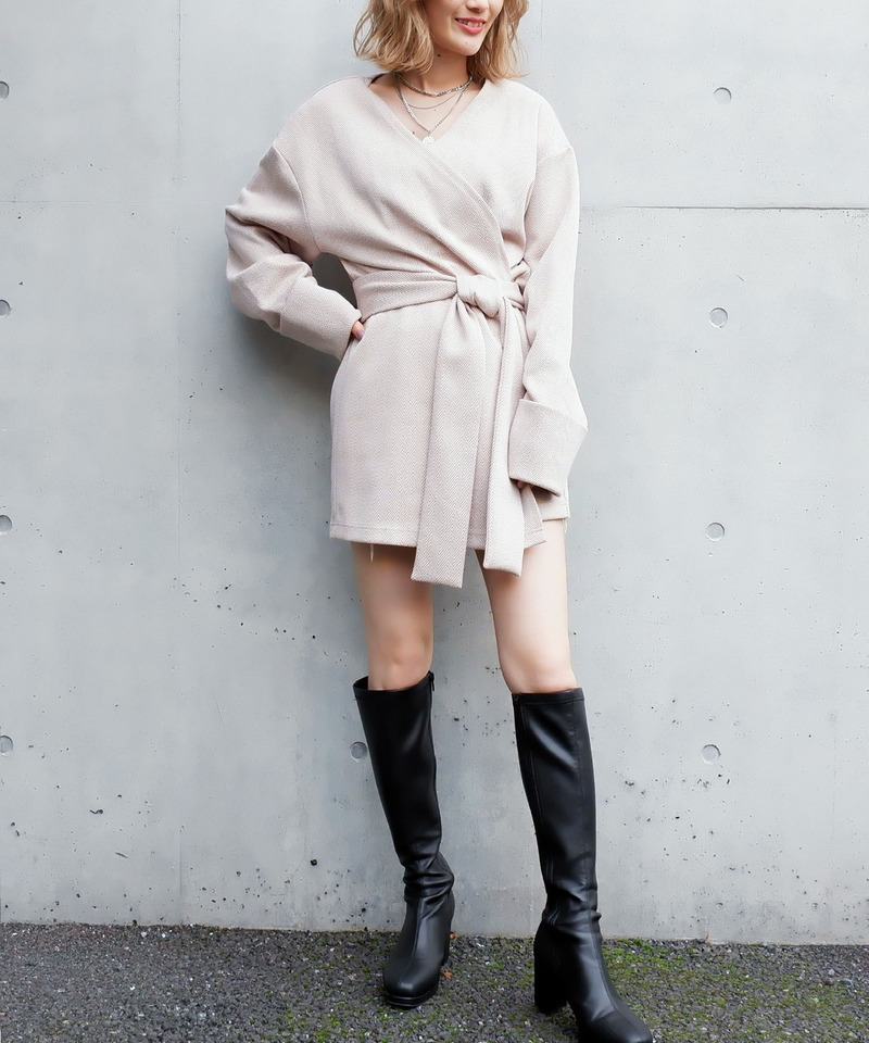 ヘリンボンガウンカーディガン 詳細画像 ベージュ 2