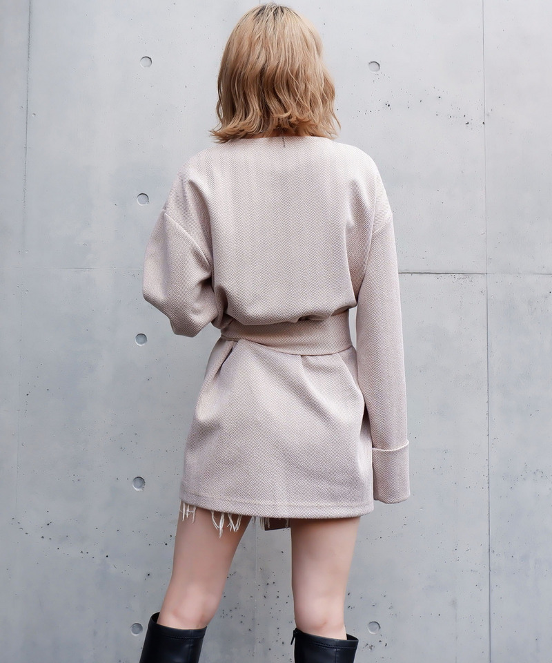 ヘリンボンガウンカーディガン 詳細画像 ベージュ 3