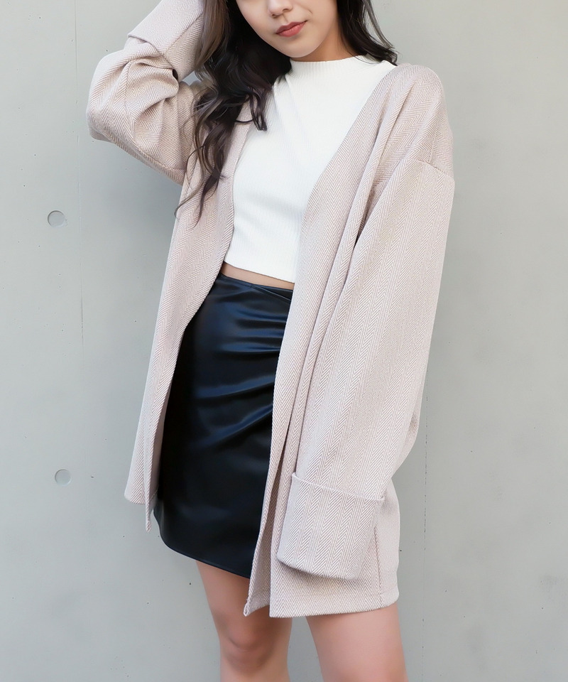 ヘリンボンガウンカーディガン 詳細画像 ベージュ 5